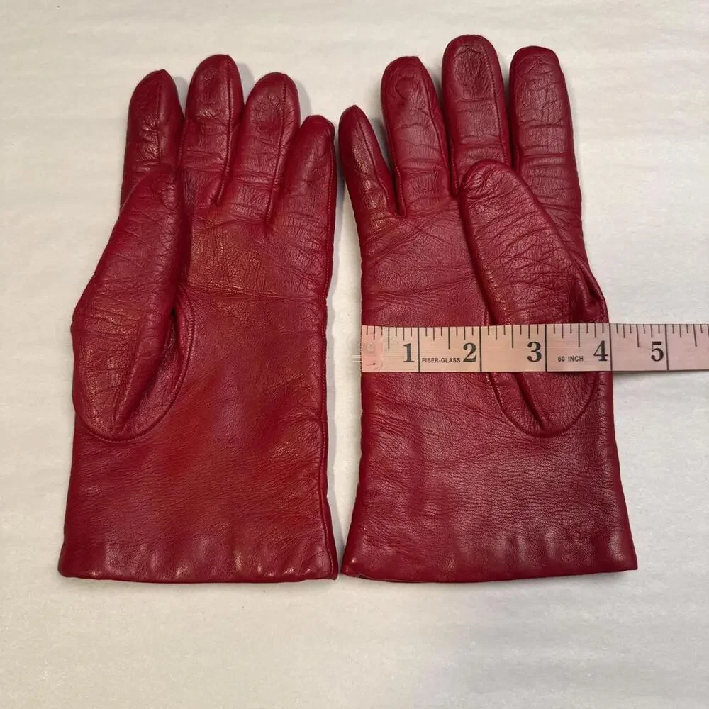 Vintage Portolano Italian Red‎ Leather Cashmere Lined Gloves size 8